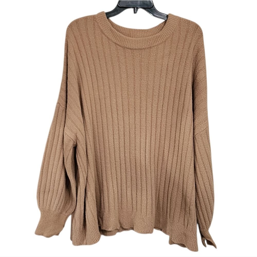 Aerie Sweater L Tan Chunky Oversized Cozy Comfy Goblin Indie Granola